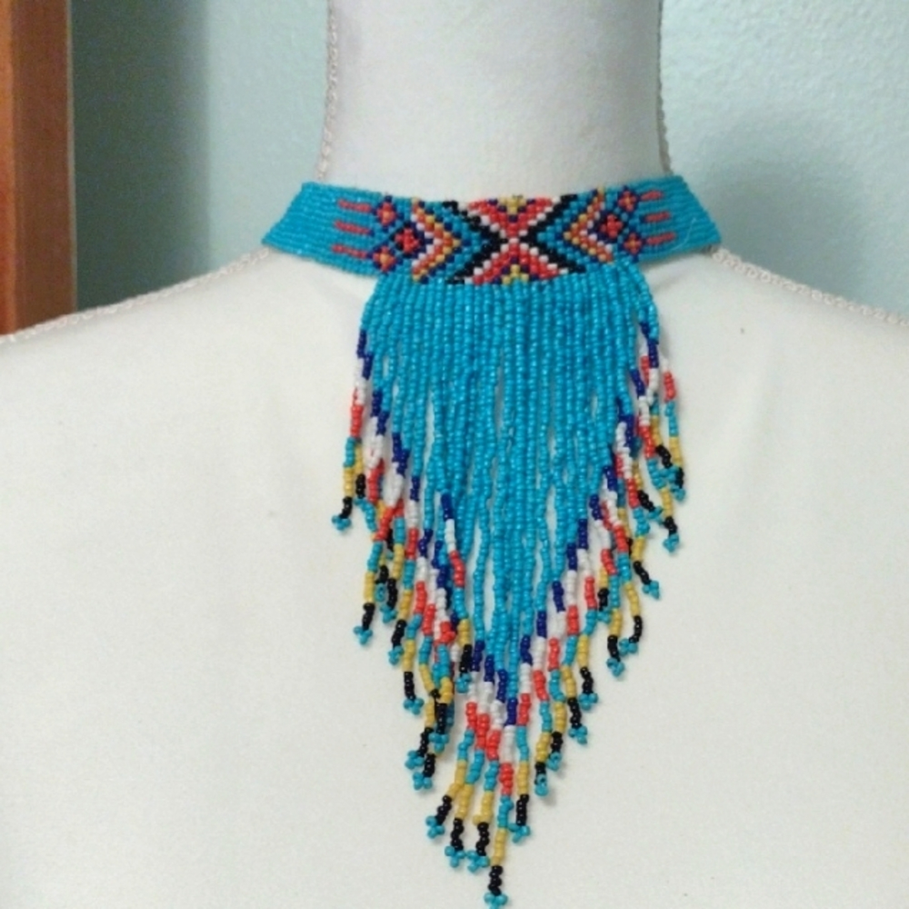 Handcrafted Beaded Necklace with Fringe
